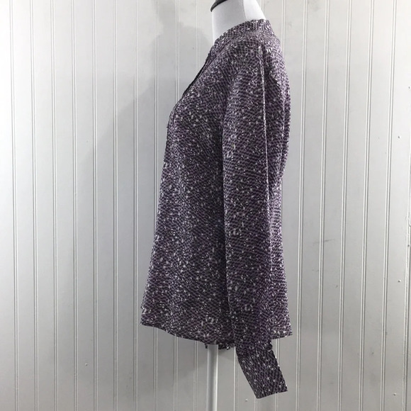 Susan Bristol Purple Animal Print Button Front Silk Shirt‎ Womens 8 Long Sleeve - Picture 4 of 11